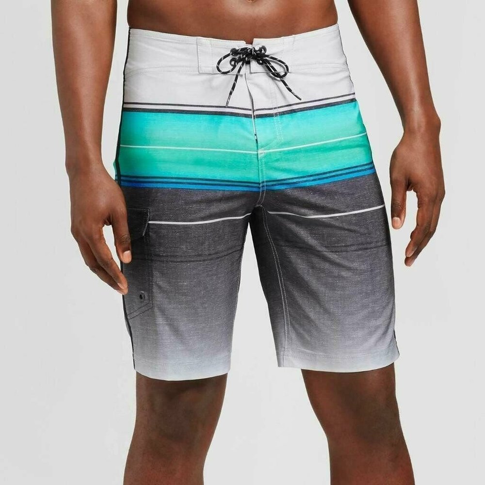 10" Quill Gray Blue Ombre Striped Board Shorts 40